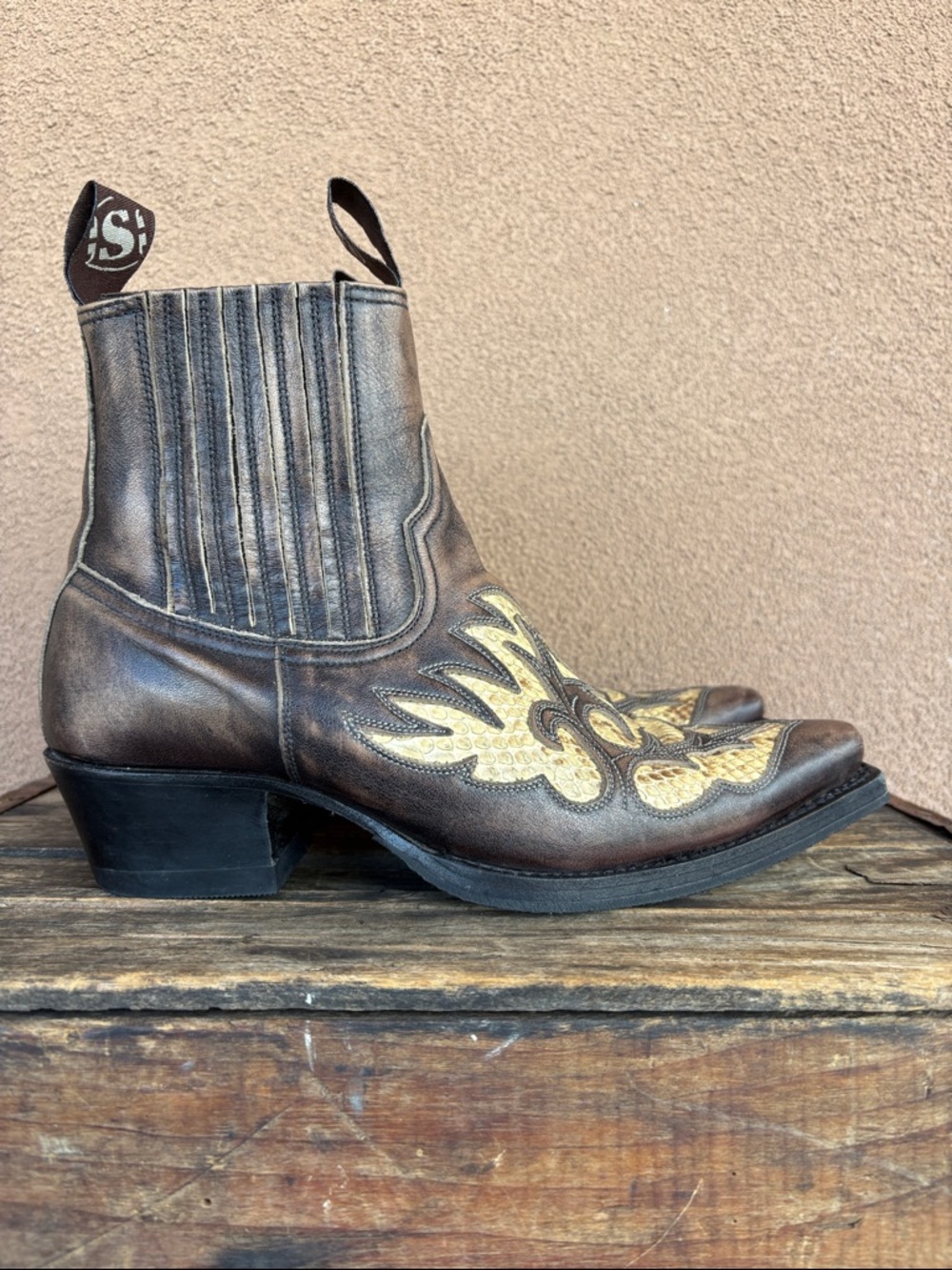 Sendra Python Inlay Women’s Western Ankle Boot in Distressed Leather